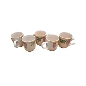 5 Vintage Elegant Dining Grapes Leaves Stoneware Coffee Mugs Hand Painted